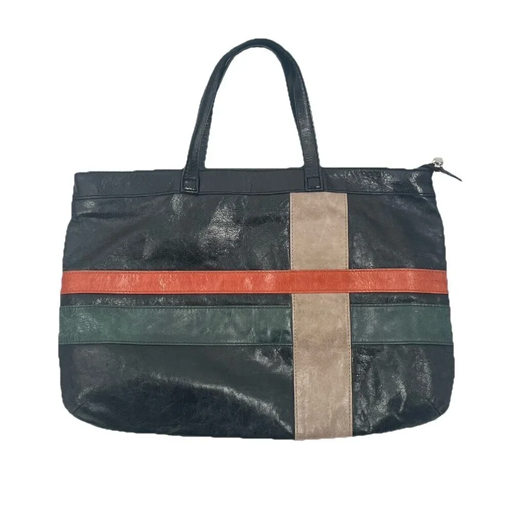 Lodis Black Leather Shoulder Tote Bag Patchwork Hippie Boho Grunge